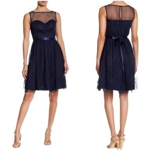 Eliza J Sleeveless Illusion Neckline Dress Navy XL EUC